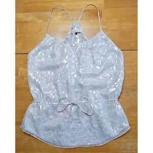 VTG Rebecca Taylor Silk Metallic Camisole Blouse Top‎ Lined Ivory Silver Sz 4